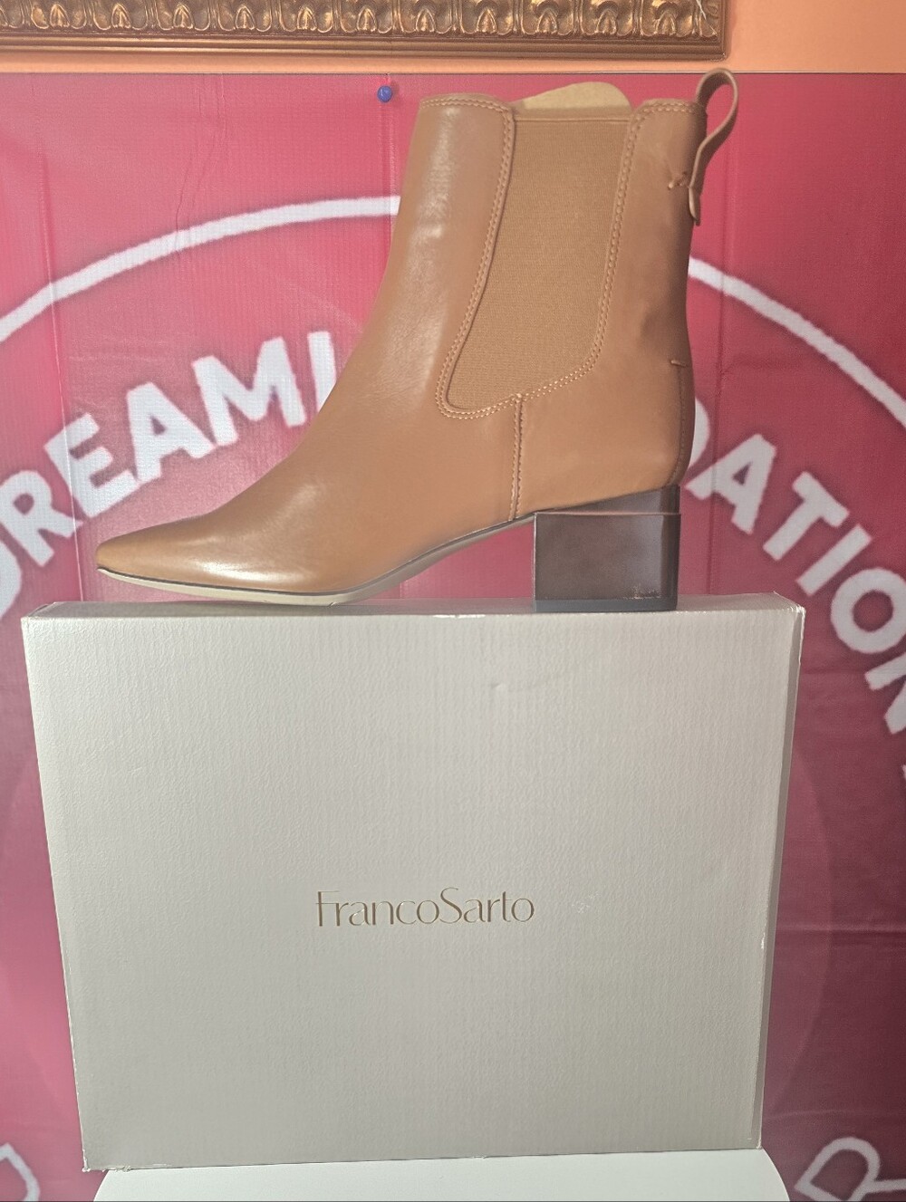Franco Sarto Cognac Leather Pointed-Toe Ankle Boots Size 8.5 M